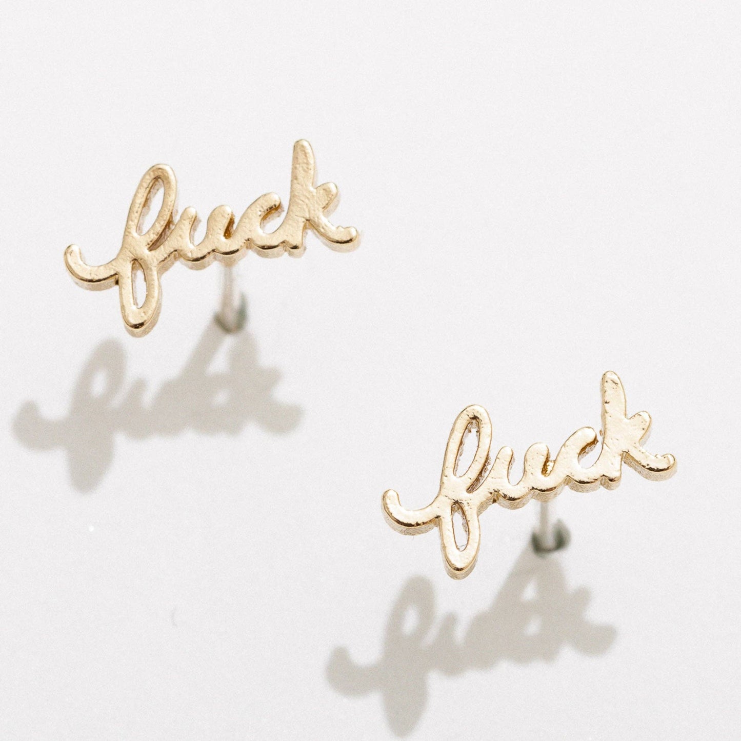 Fuck Script Stud Earring - Silver or Gold Plate, Single/Pair