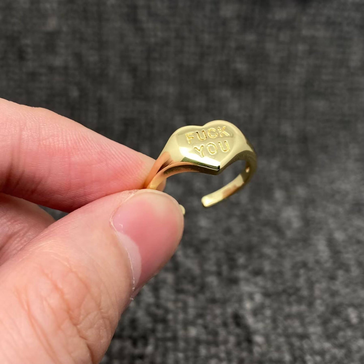 'FUCK YOU' 18k Gold Plated Glossy Heart Shaped Ring