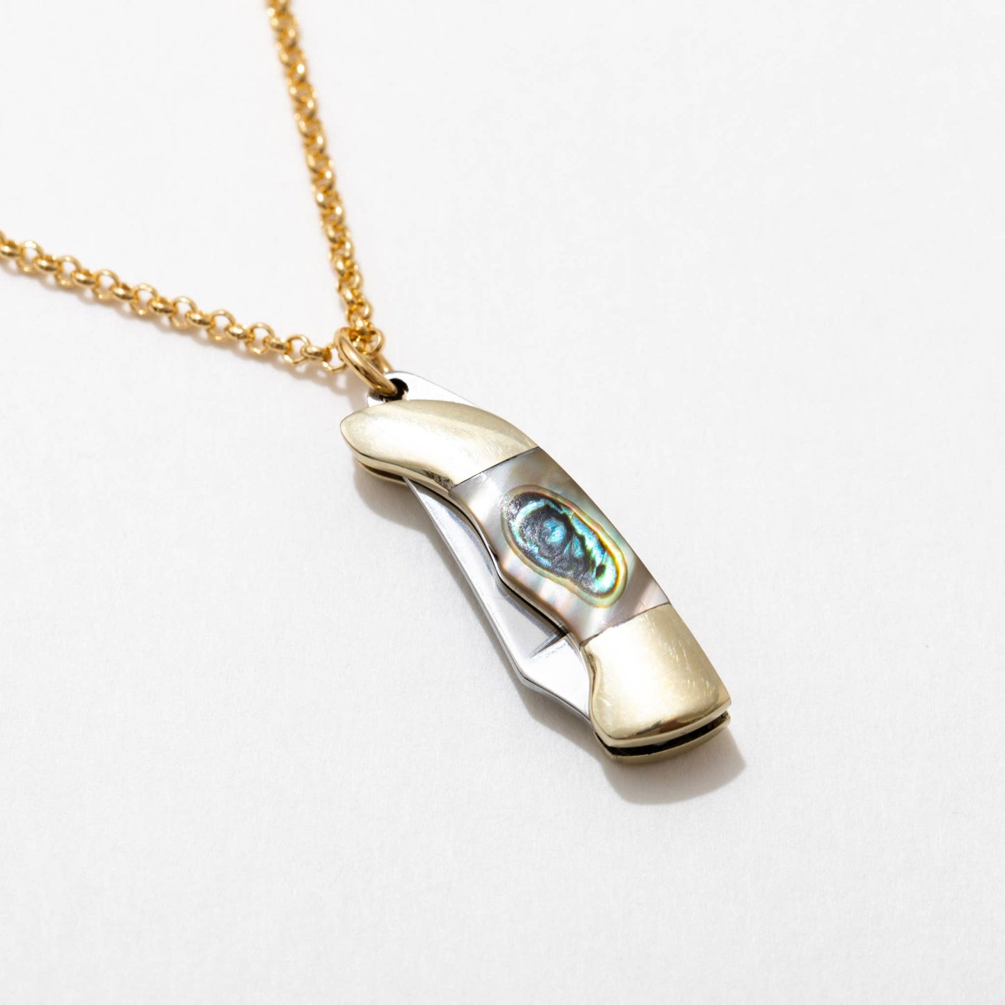 Judith Gold or Silver Abalone Utility Safety Necklace: Gold Plated
