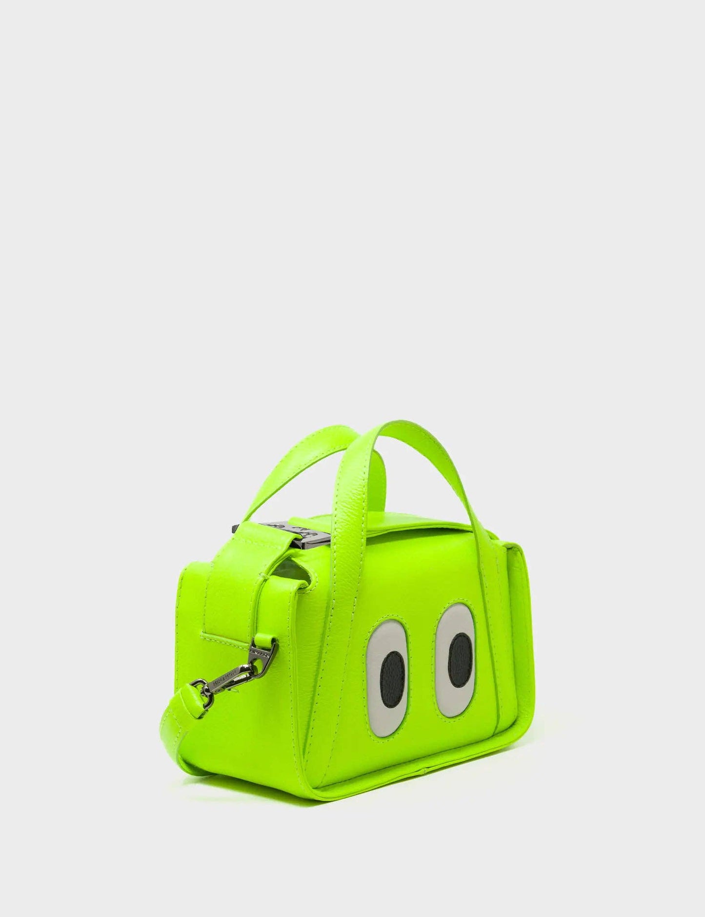 Benji Micro Crossbody Neon Lime Leather Bag - Eyes Engraved