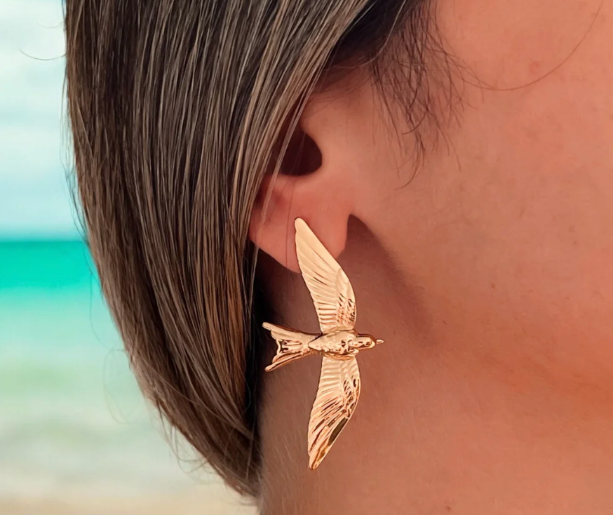 Take Flight- Swallow 14K gold Stud Earring  Stainless steel