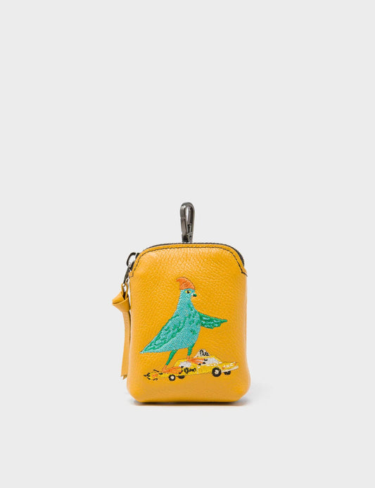 Florence Pouch Charm - Golden Glow Leather Keychain Pigeonista Embroidery