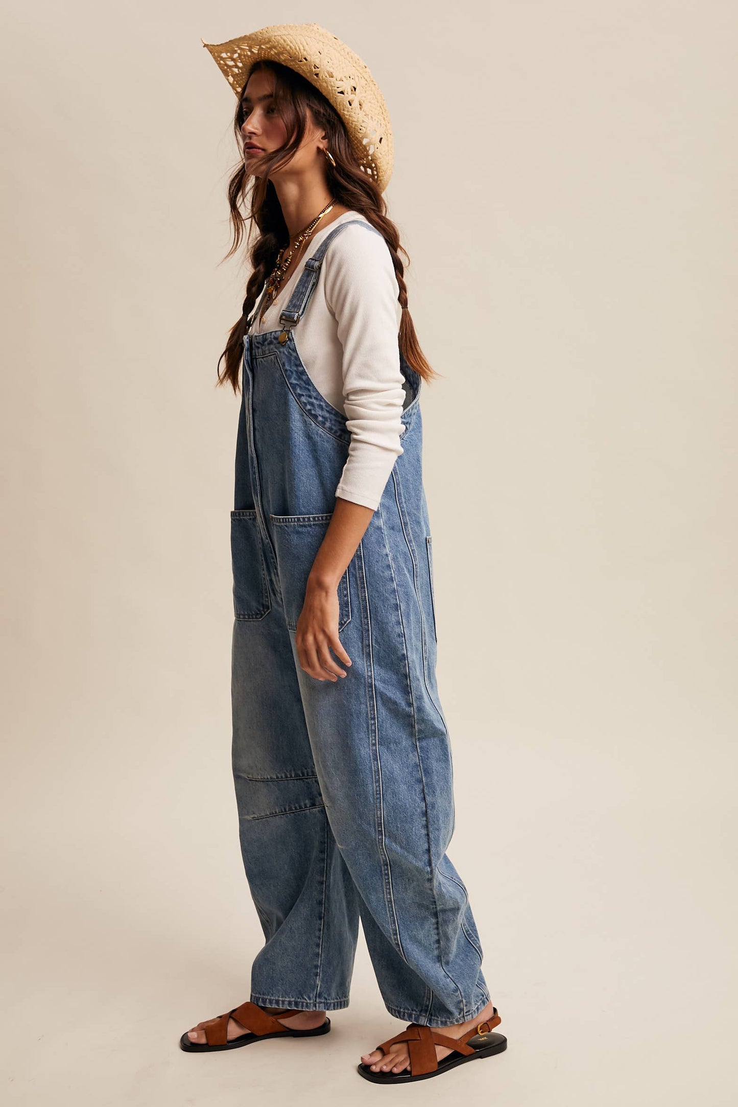 Western Wide-Leg Denim Overalls