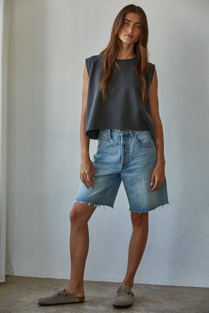 Knit Cotton Pigment Dye Round Neck Tank Top