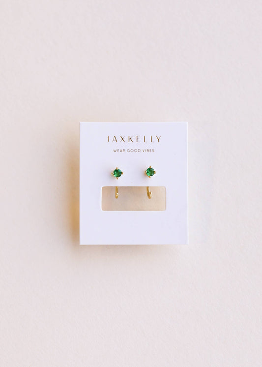 CZ Huggies - Emerald - Gold Earrings