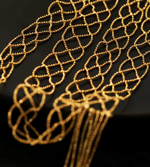 Lady Anne Lace Metal Scarf Fringe Necklace- PVD 