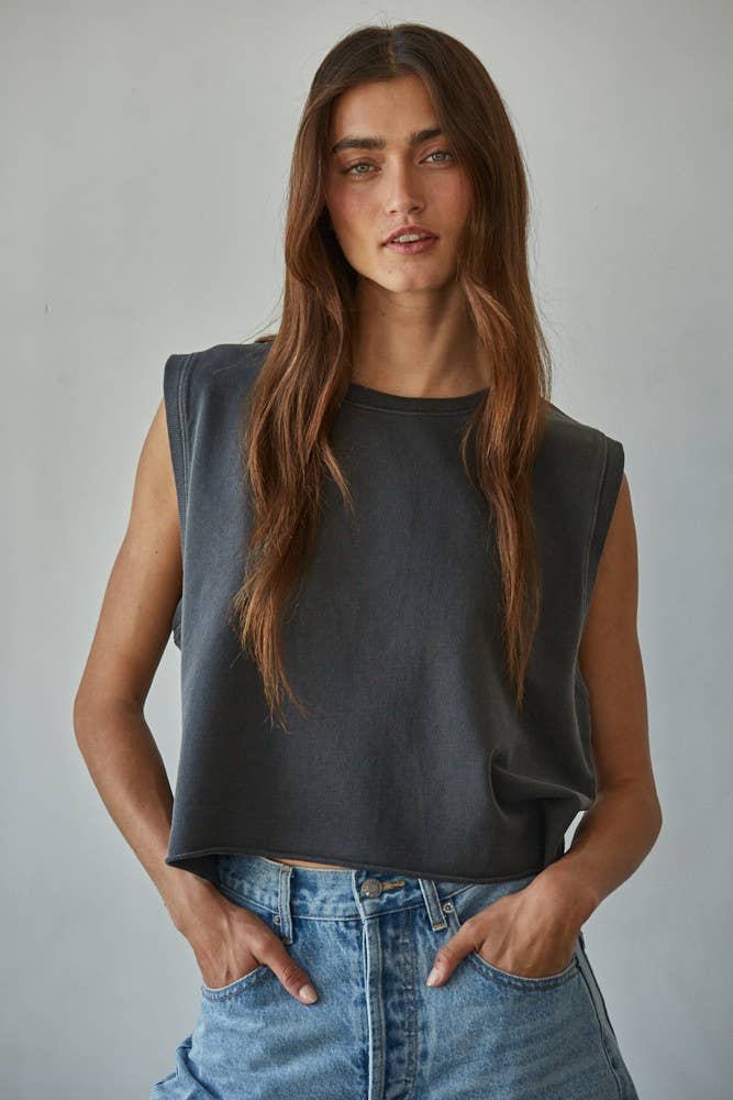 Knit Cotton Pigment Dye Round Neck Tank Top