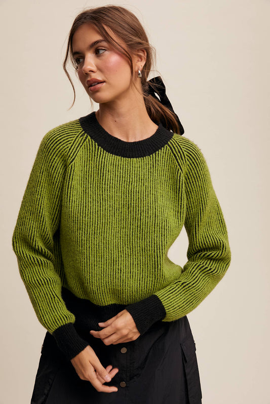 Colorblock Striped Ribbed Sweater