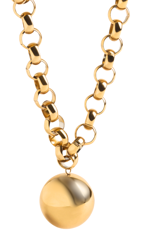 Aalia The Ball and Chain- Steel Sphere Necklace 18K Gold PVD