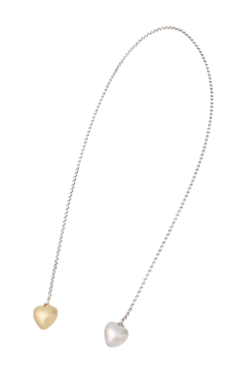 Tie Up Your Heart- Two Tone Puffy Heart Lariat PVD