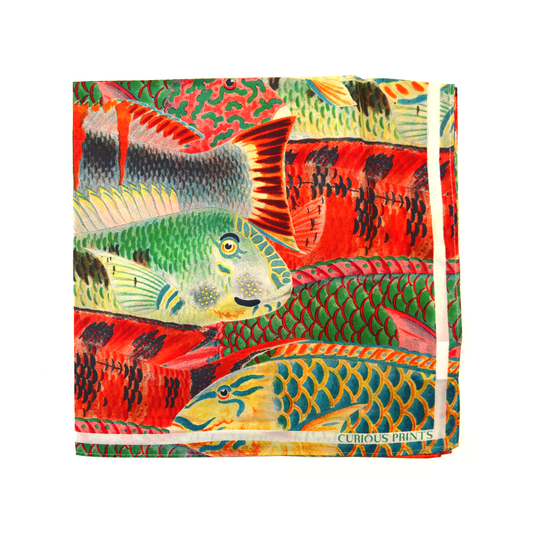 100% Silk Scarf Tropical Fish Summer Beach Bandana Tapestry