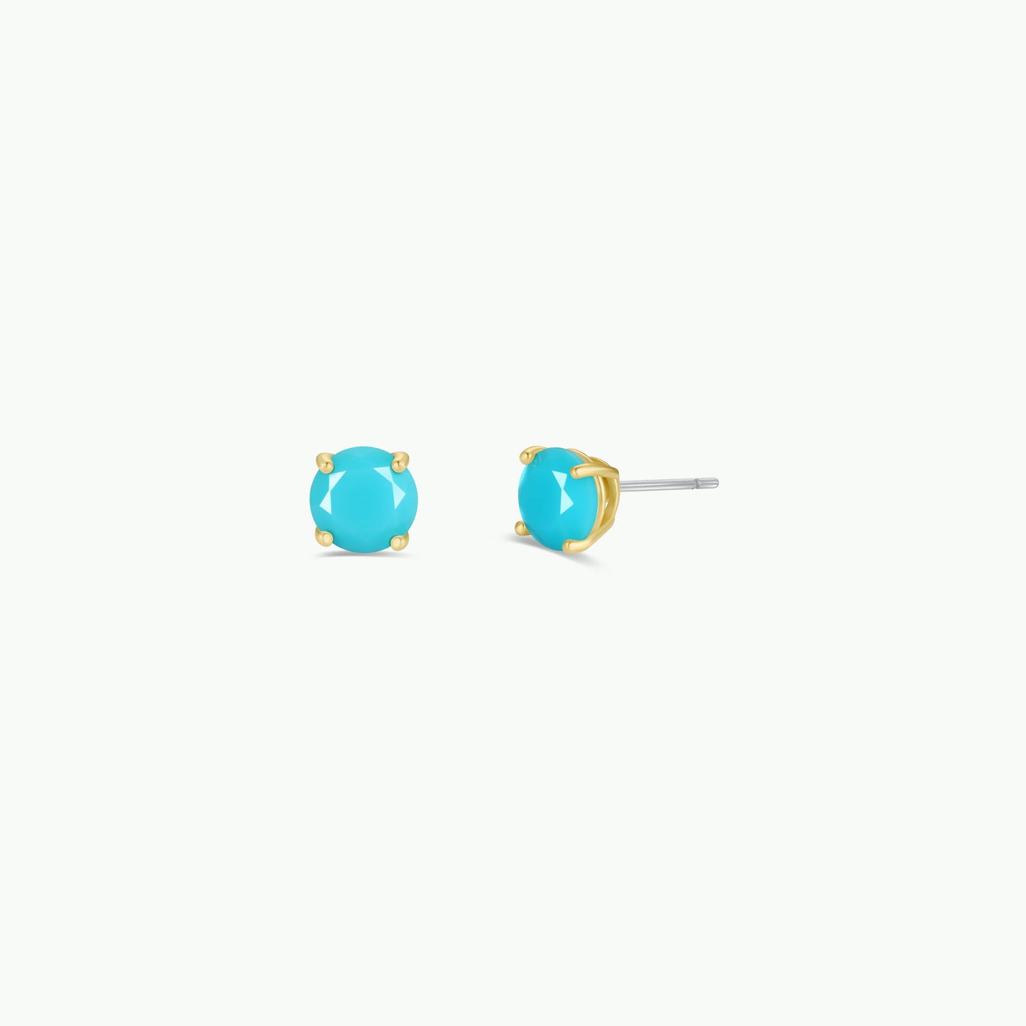 Round - Turquoise Gemstone- Gold Earrings