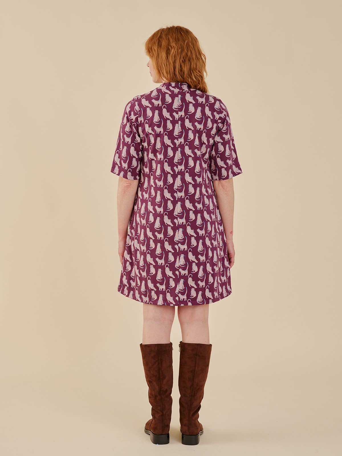 Ellie Mock Neck Swing Dress Lounge Cats Plum