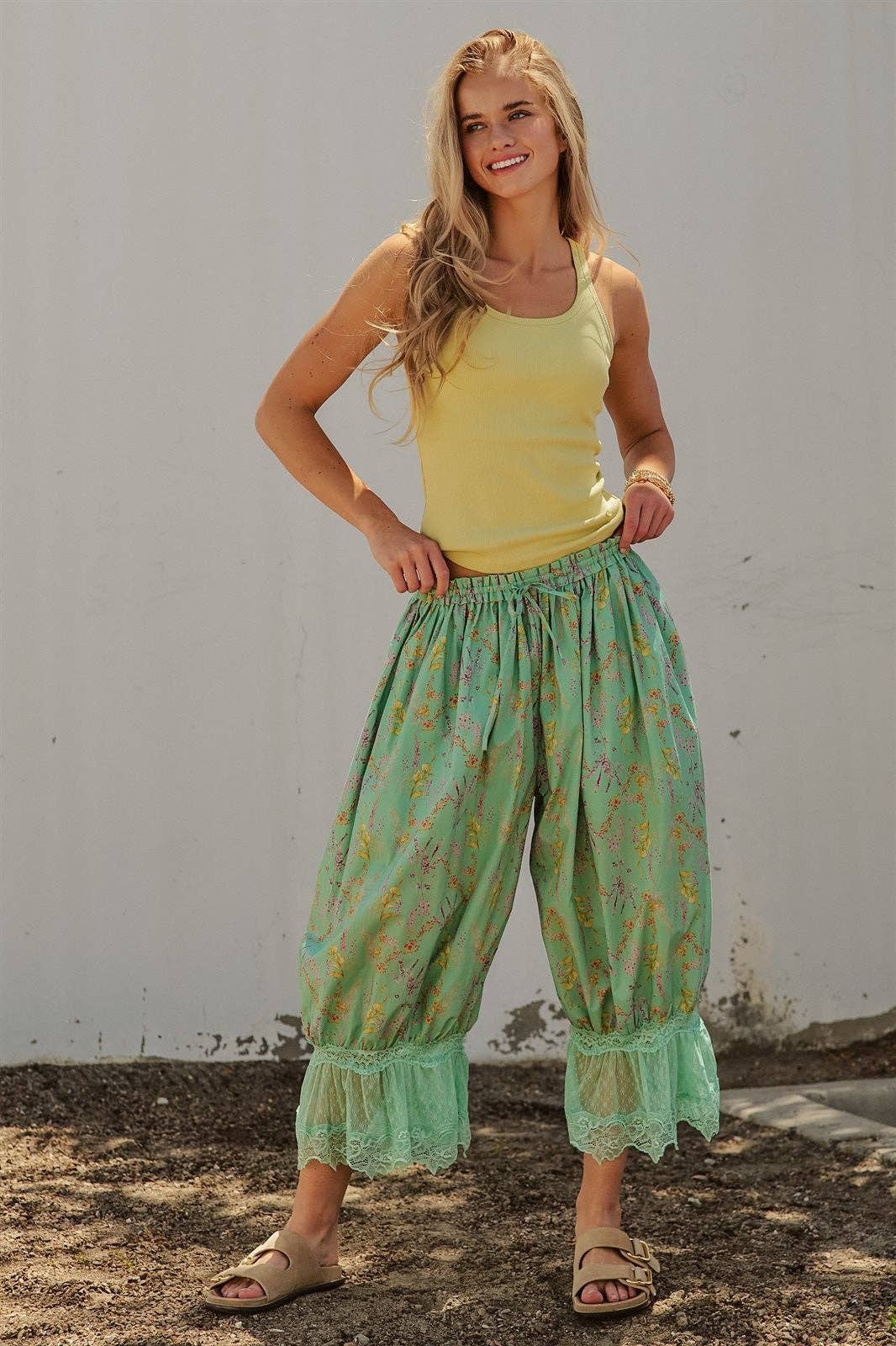 Wildflower Floral Lace Hem Cotton Bloomer Pants