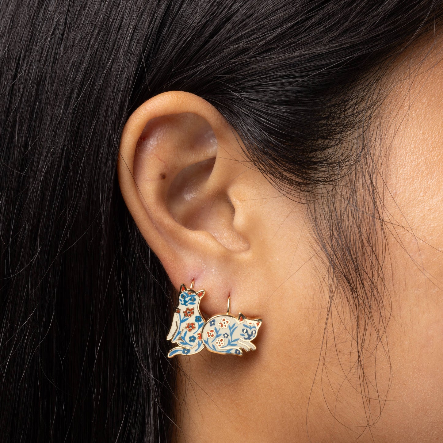 Floral Cats Earrings - Cat Lover Gift