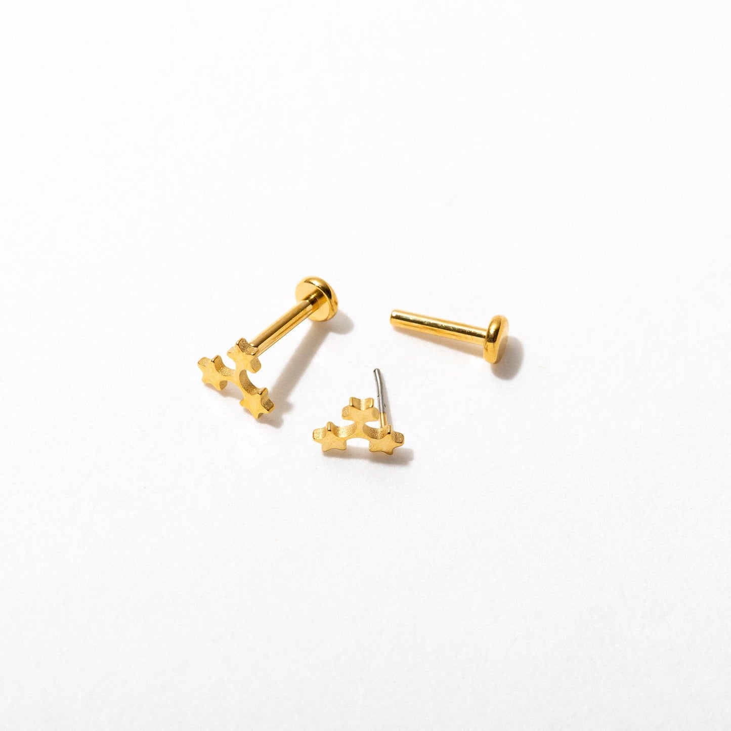 14k Gold PVD Stars Flat Back Stud Earrings - Pair or Single