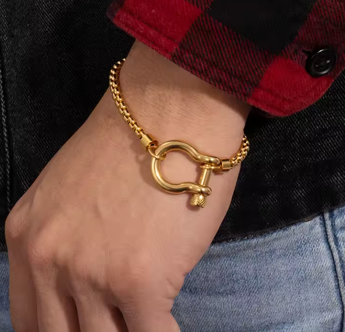 Horse Bit Carabiner Bracelet- Steel - Charm Bracelet 14K PVD