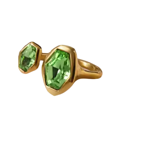 Green Eyes Open Ring- PVD- Waterproof