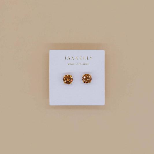 Round CZ - Coffee - Gold Earrings
