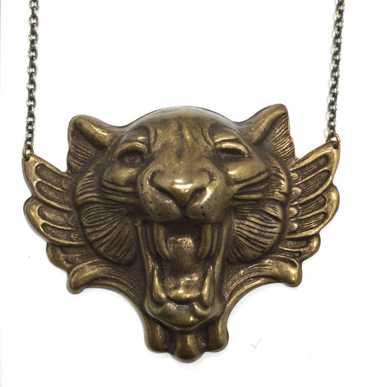 Gold Winged Tiger Pendant Necklace