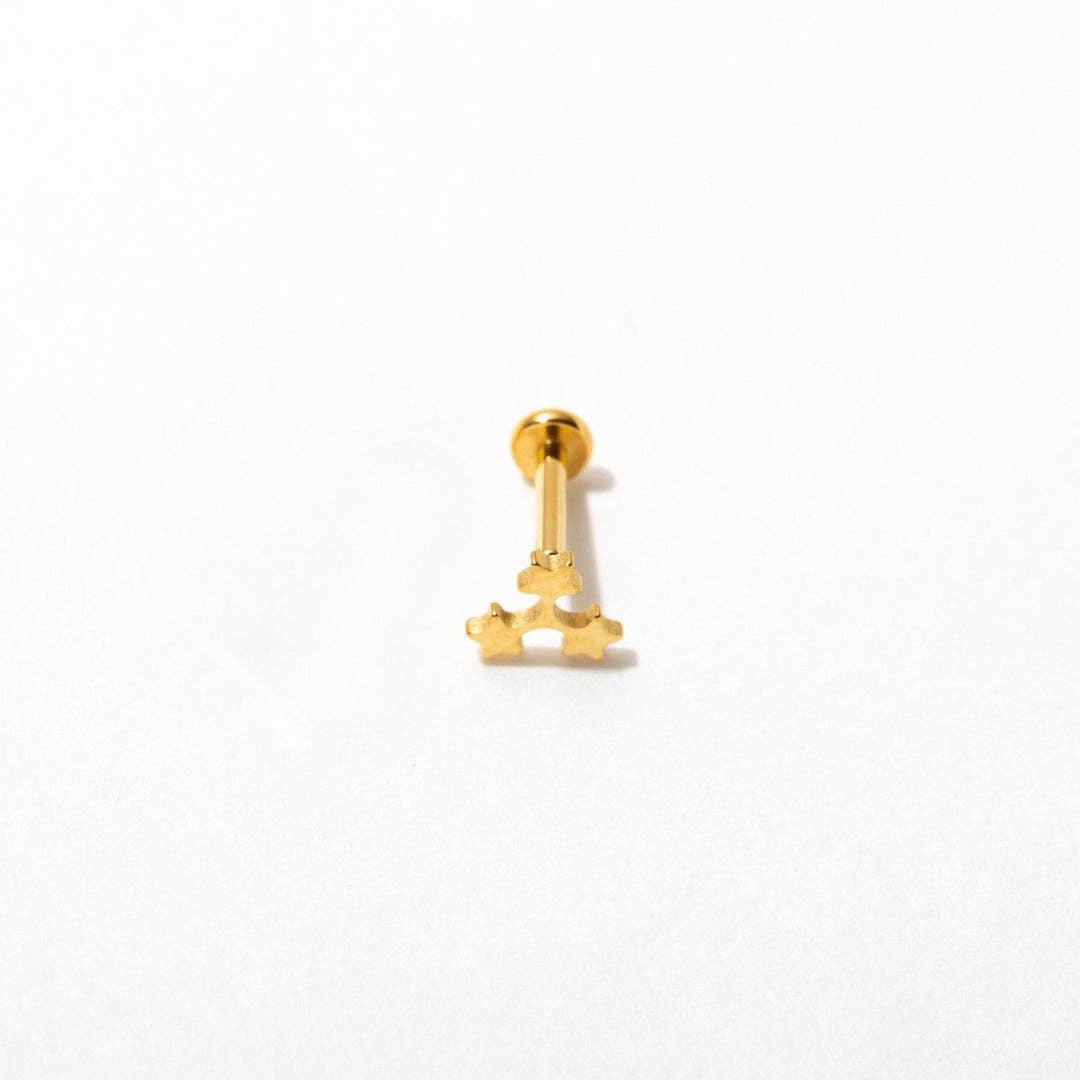 14k Gold PVD Stars Flat Back Stud Earrings - Pair or Single