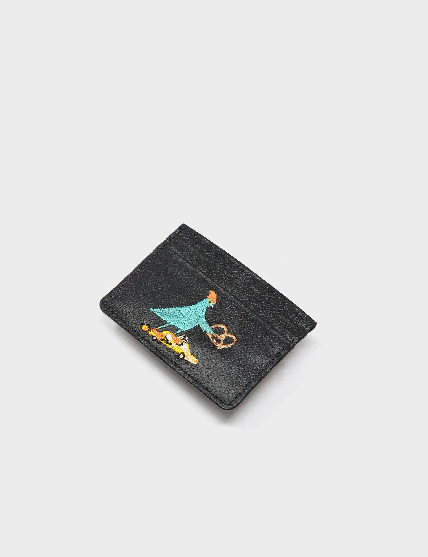 Filium Black Leather Cardholder - Pigeonista Embroidery