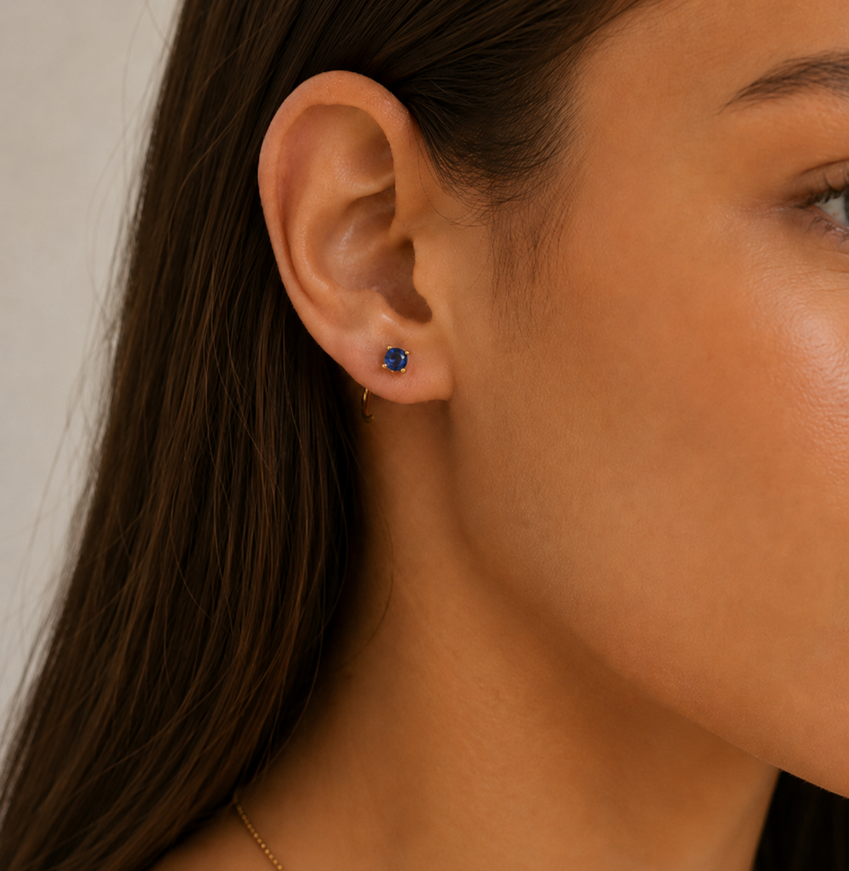CZ Huggies - Sapphire - Gold Earrings