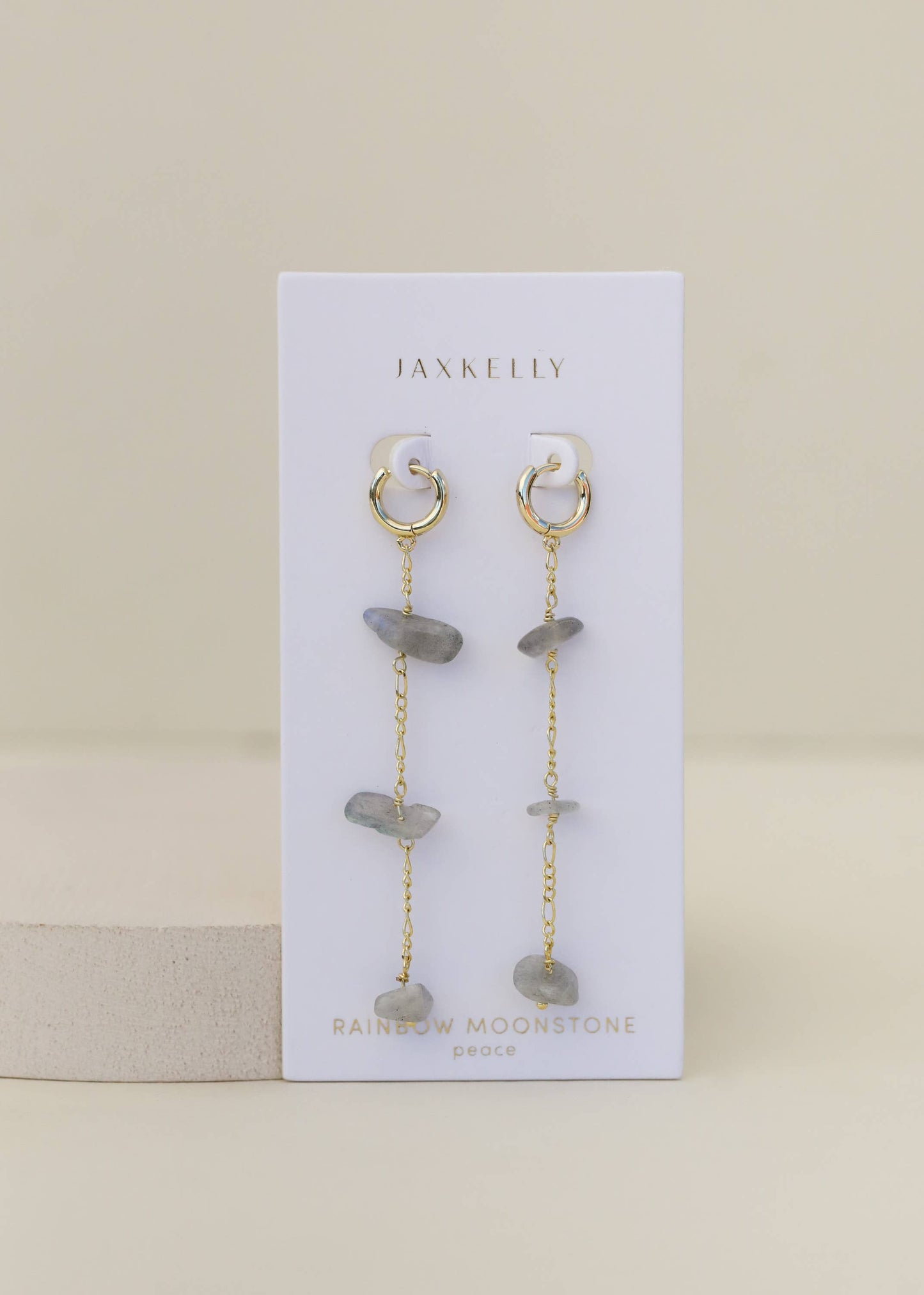 Raw Gemstone Chain Drop Earring - Rainbow Moonstone