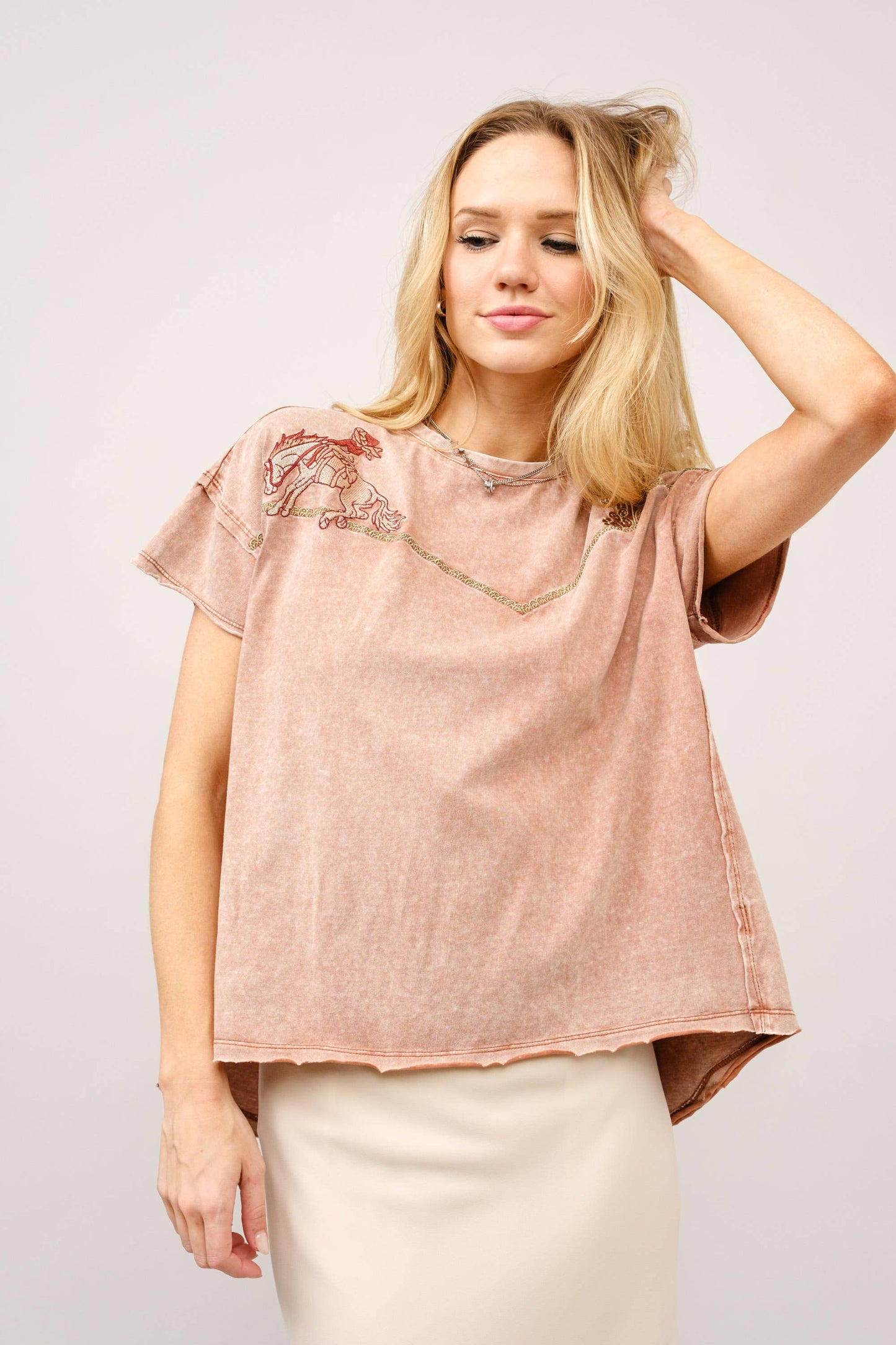 Embroidered Shoulder Western Yoke T-Shirt
