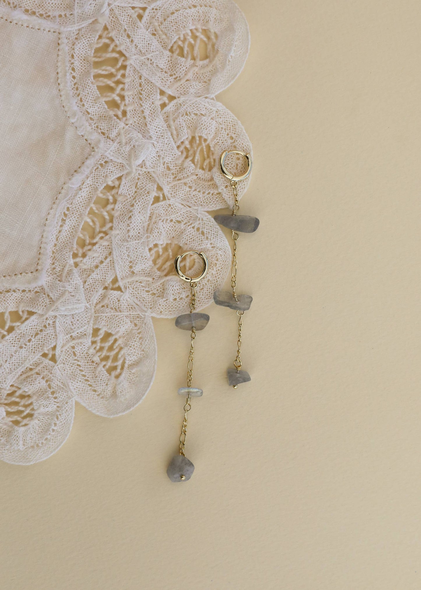 Raw Gemstone Chain Drop Earring - Rainbow Moonstone