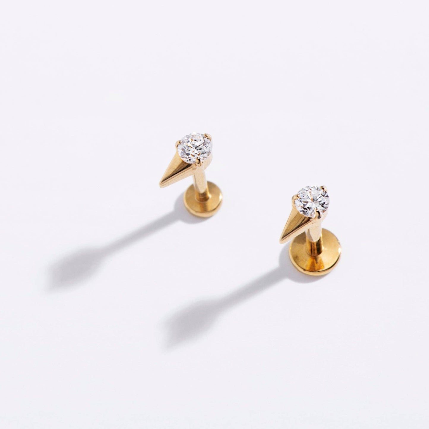14k Gold Plated Spike CZ Flat Back Studs