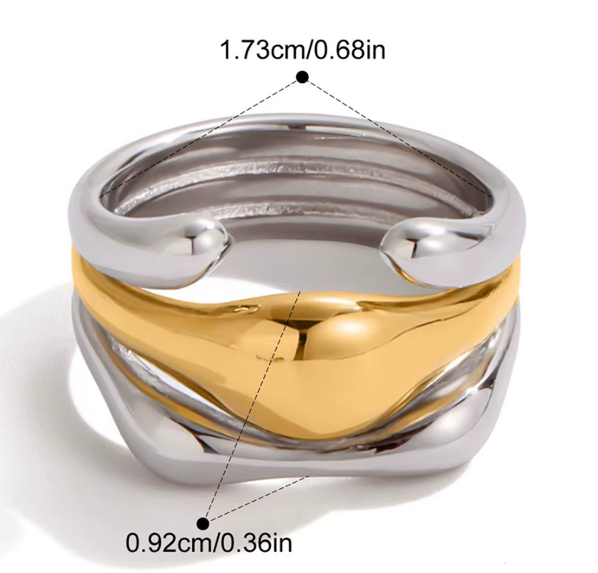 Mia- Triple Two Tone Ring stack- Waterproof-Steel