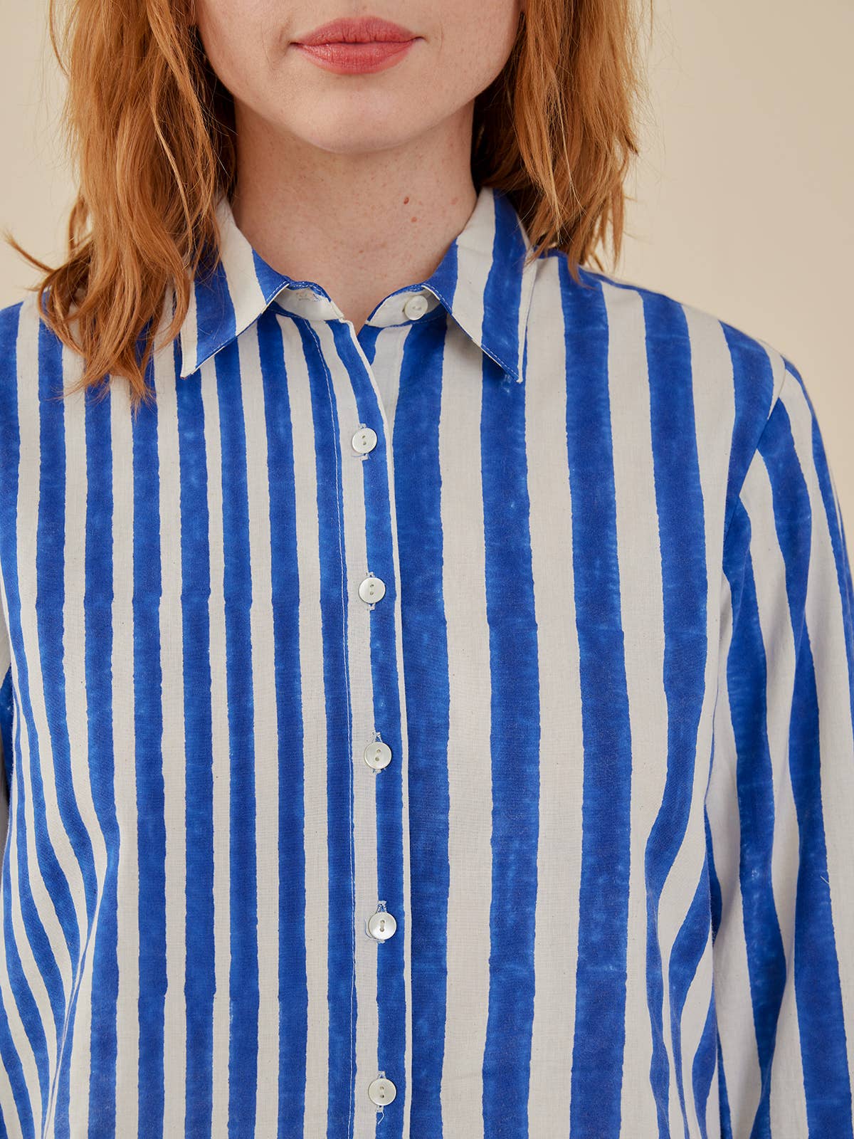 Long Sleeve Benji Button Down Cobalt Stripe Mix