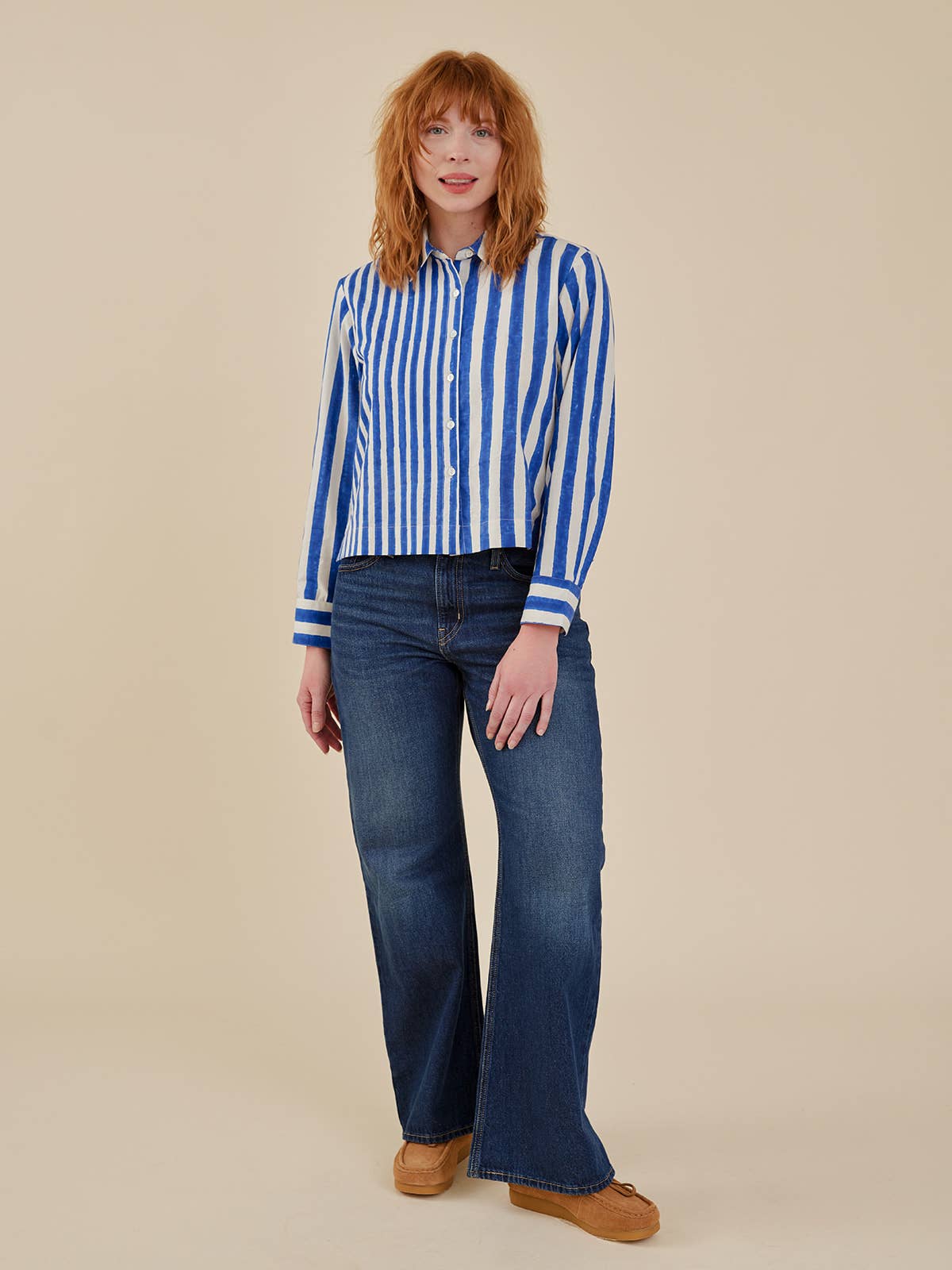 Long Sleeve Benji Button Down Cobalt Stripe Mix