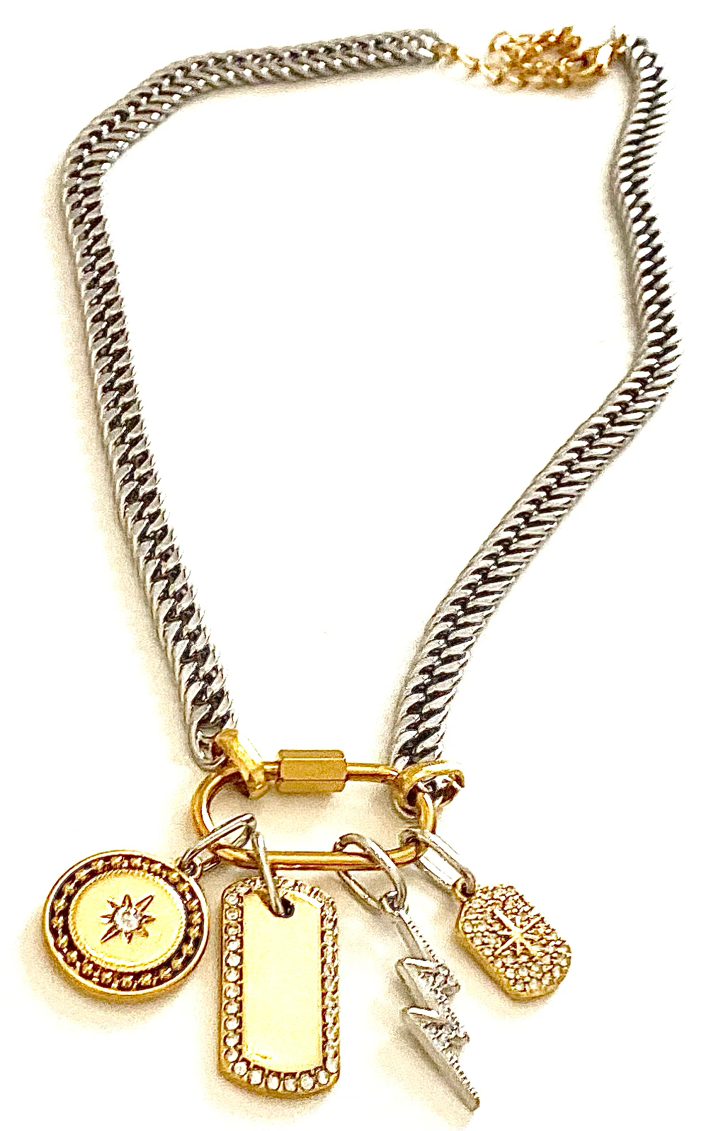 Carabiner Charm Amulet Necklace- Steel Waterproof- 5 charms 