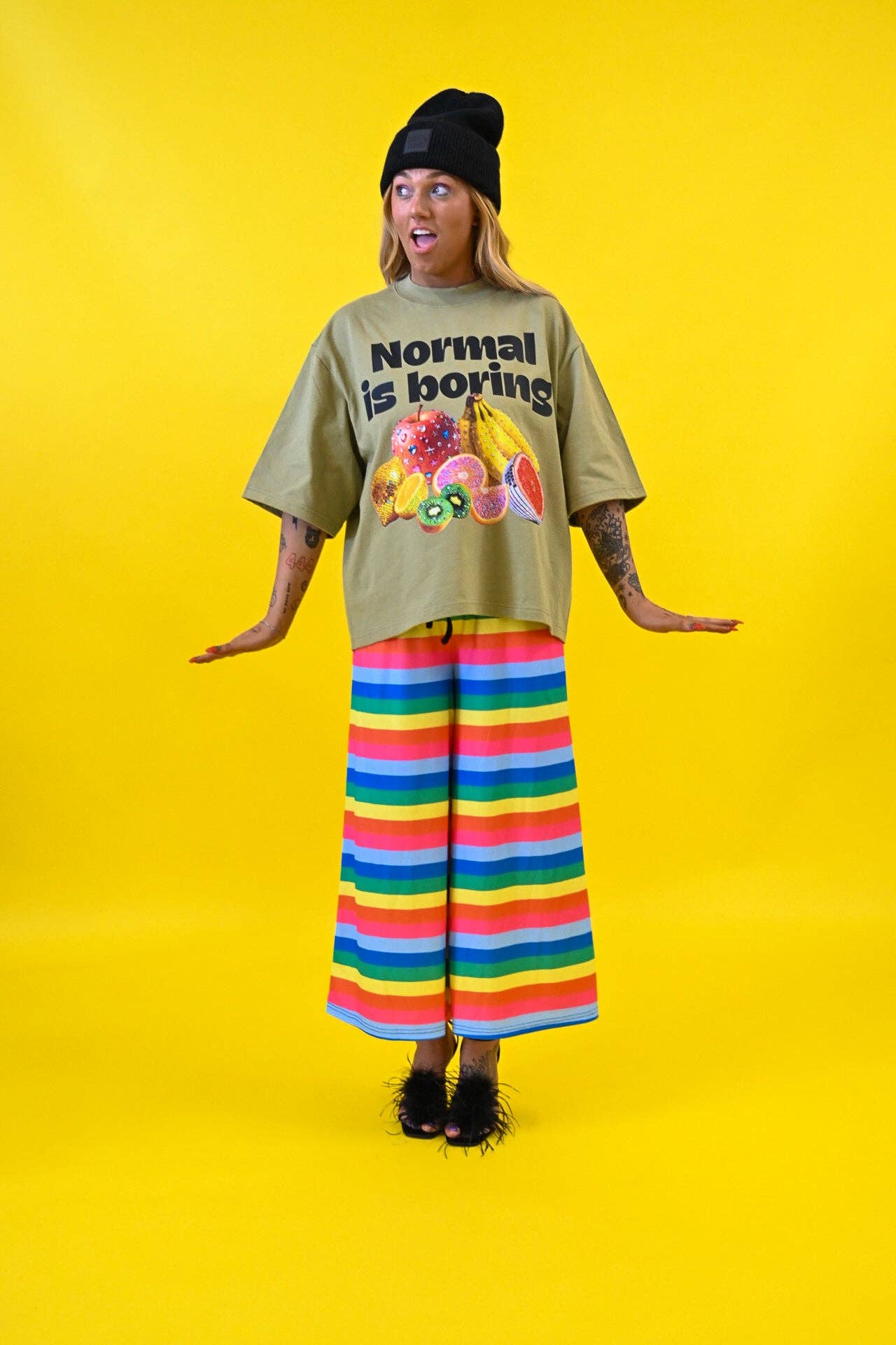 Fruit Salad Rainbow Stripe Cropped Pants