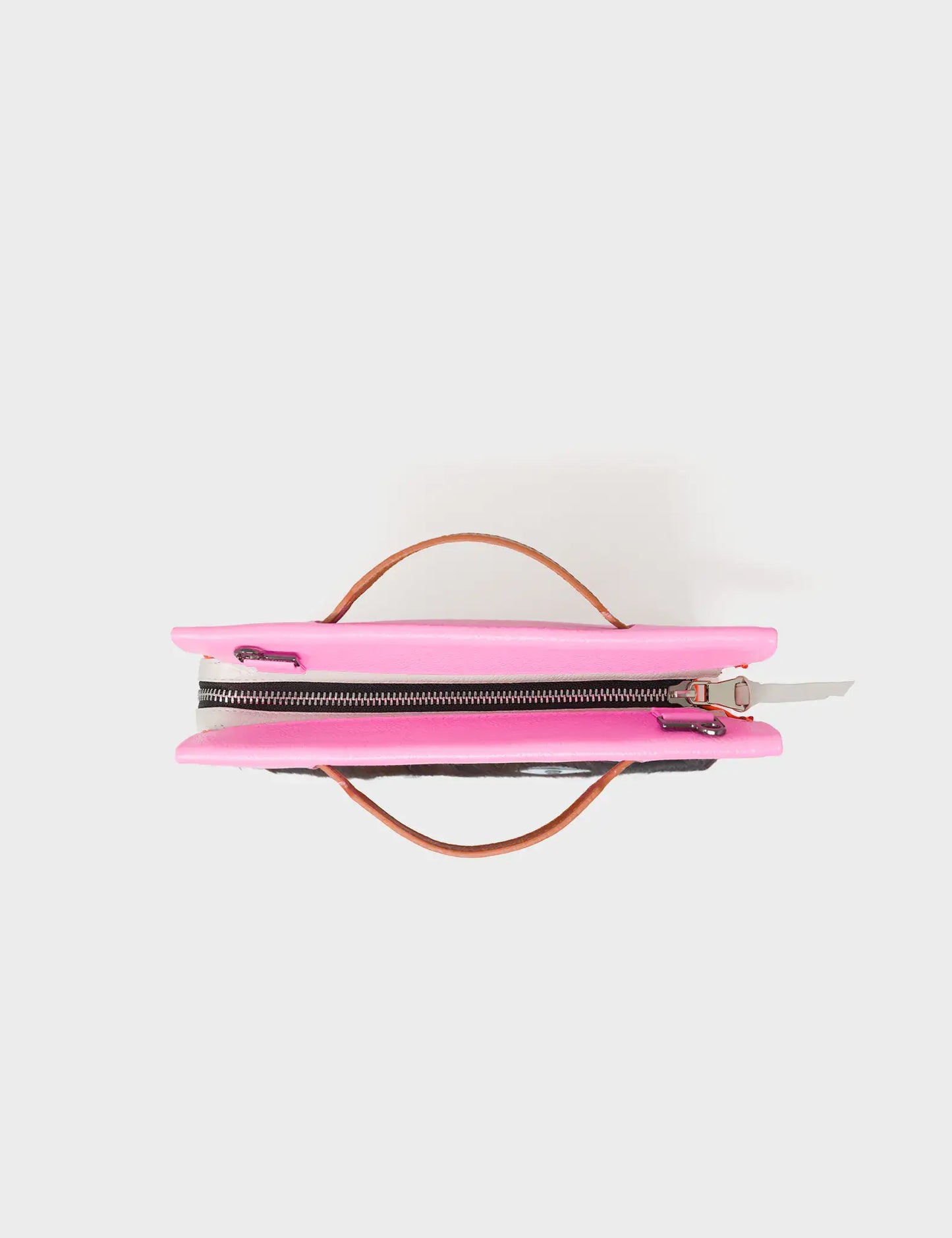 Vali Crossbody Small Bubblegum Pink And Neon Orange Leather Bag - Eyes Applique Adjustable Handle