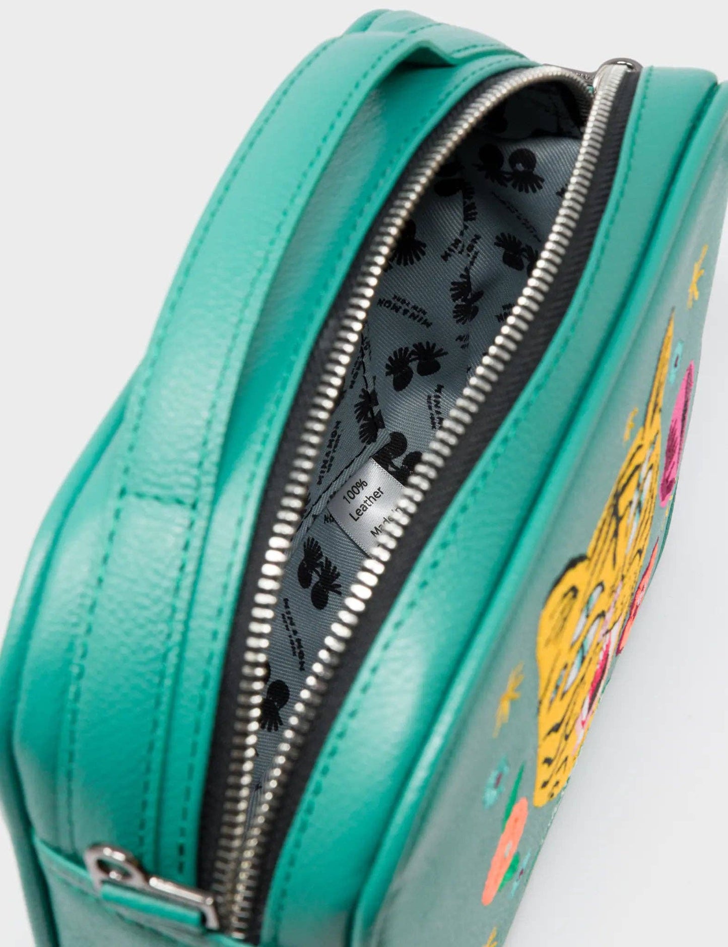 Verto Deep Green Leather Crossbody Bag - Happy Tiger Embroidery