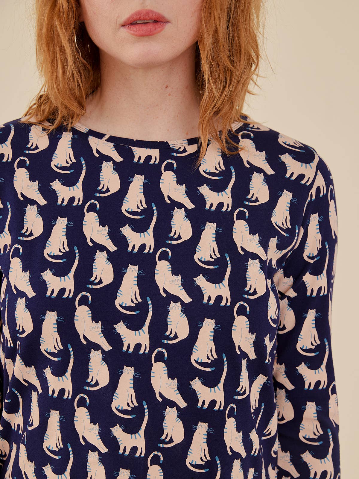 Camille Top Lounge Cats Navy
