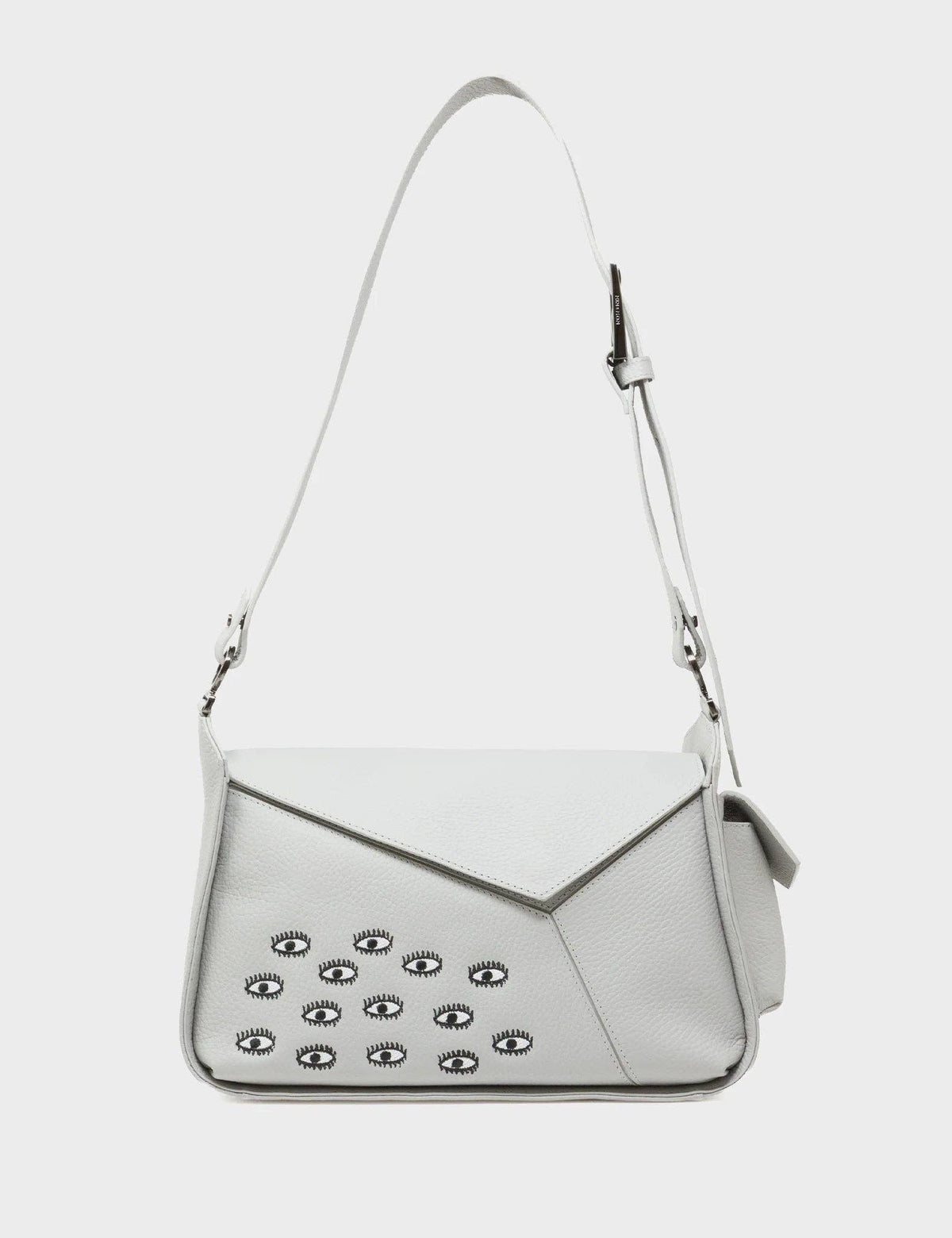 Houston Moonwalk Gray Leather Shoulder Bag - All Over Eyes Embroidery