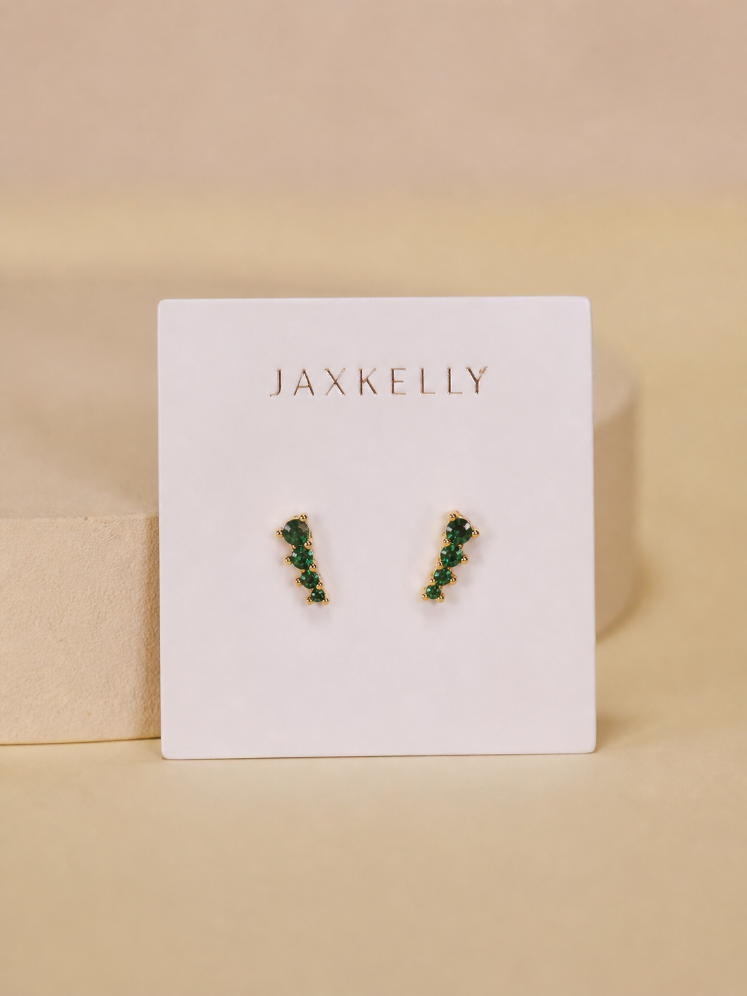 Mini Crawler - Emerald CZ - Gold Earrings