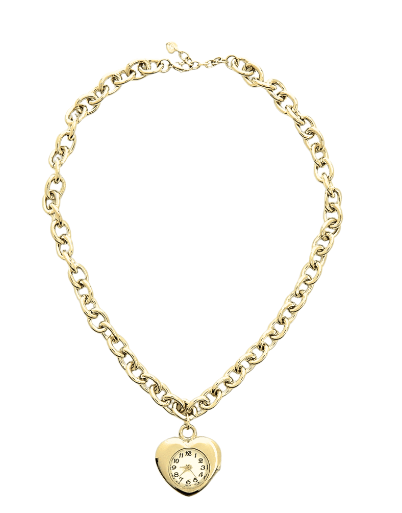 Watch Necklace - Steel Chain , Heart Shaped, Really Works - Tsuru