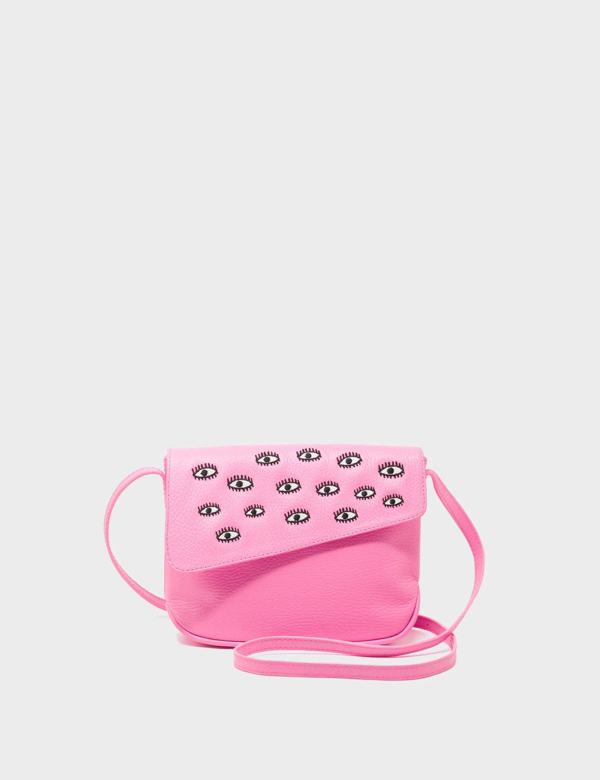 Bruno Mini Crossbody Bubblegum Pink Leather Bag - All Over Eyes Embroidery