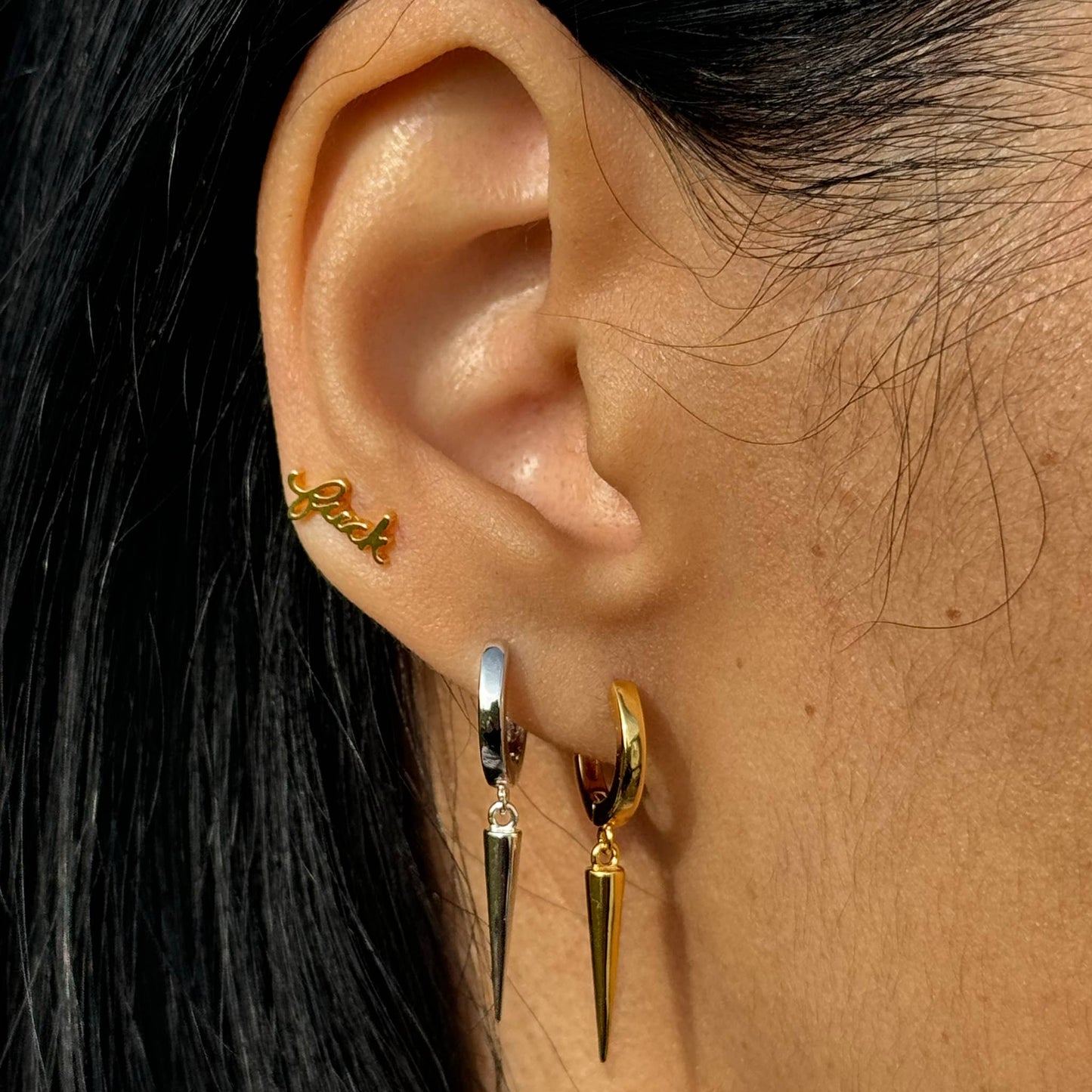 Spike Drop Huggie Hoops - 18K Gold Plated or Sterling Silver