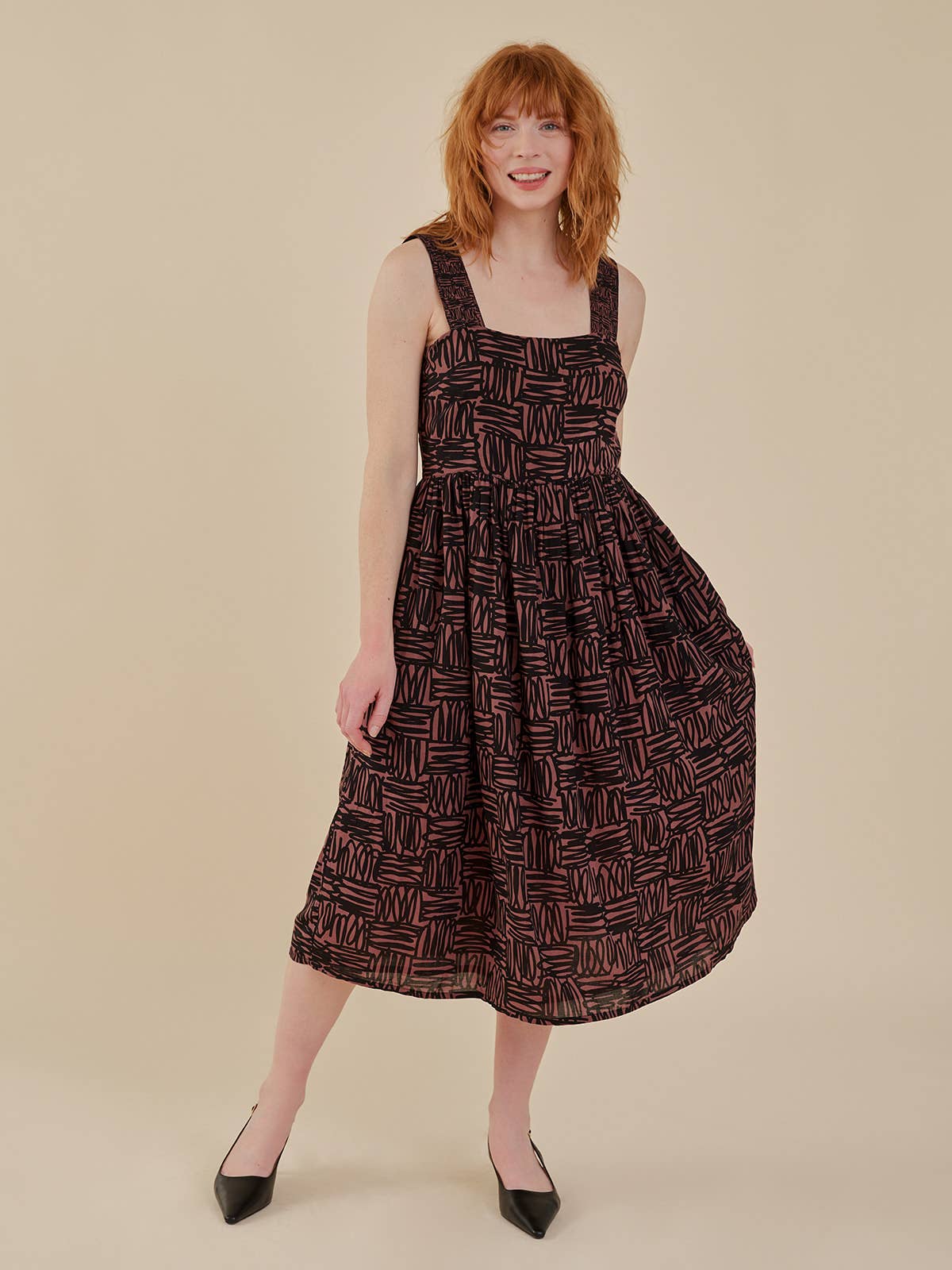Nikita Dress Mocha Scribble Modal