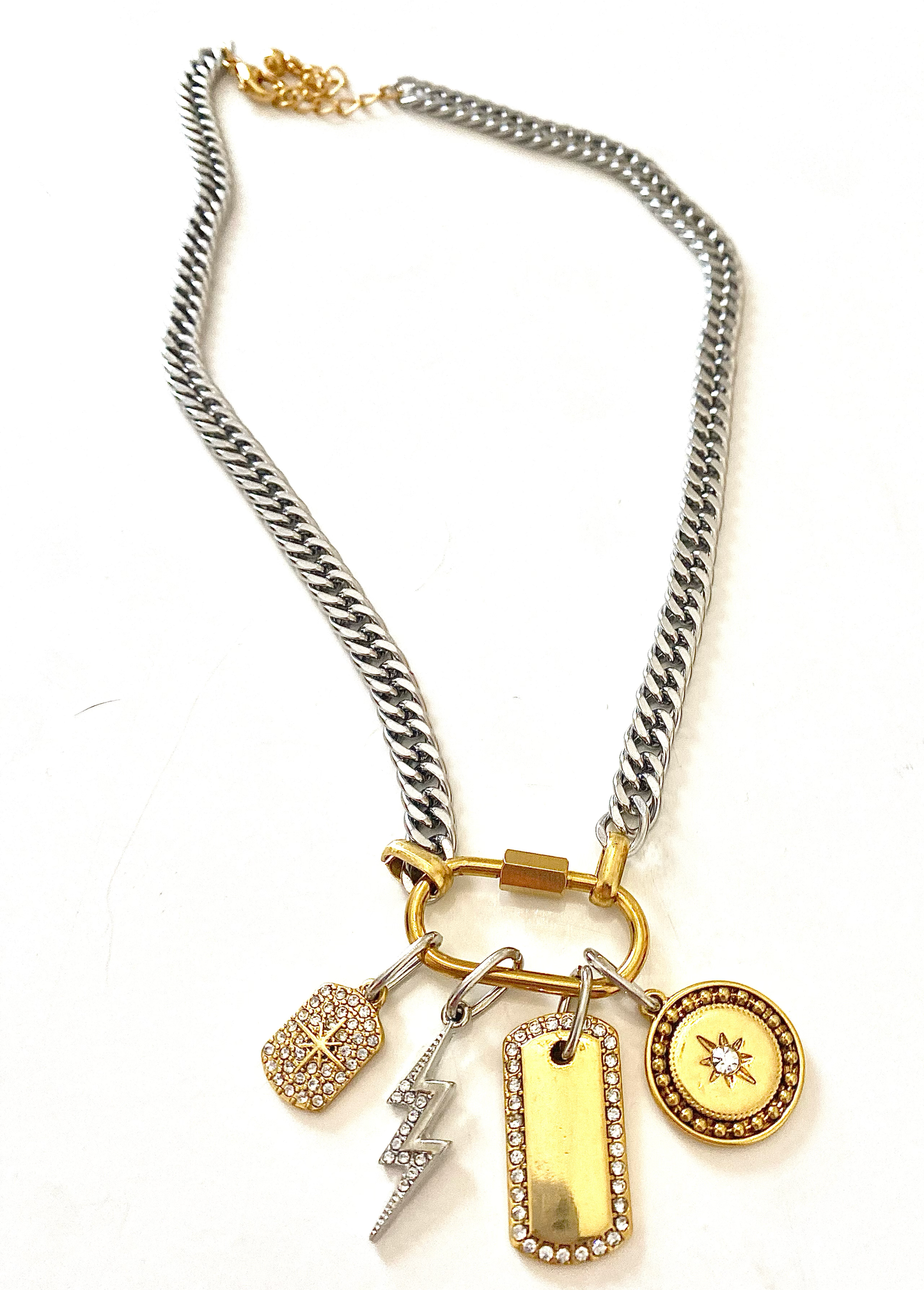 Carabiner Charm Amulet Necklace- Steel Waterproof- 5 charms 