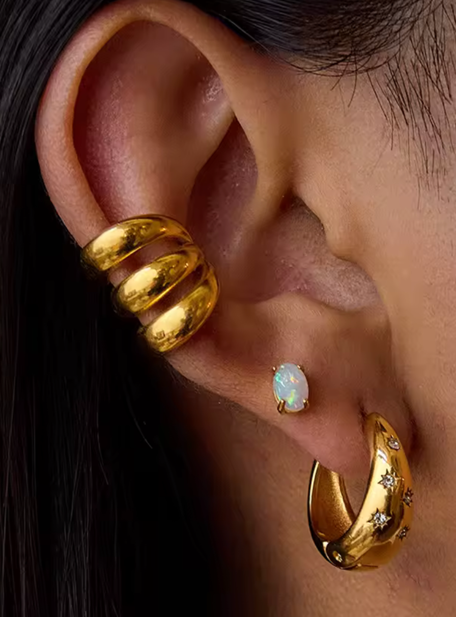Echo Ear Cuff- Triple Wrap Ear Cuff- 18K Gold Waterproof 1pc