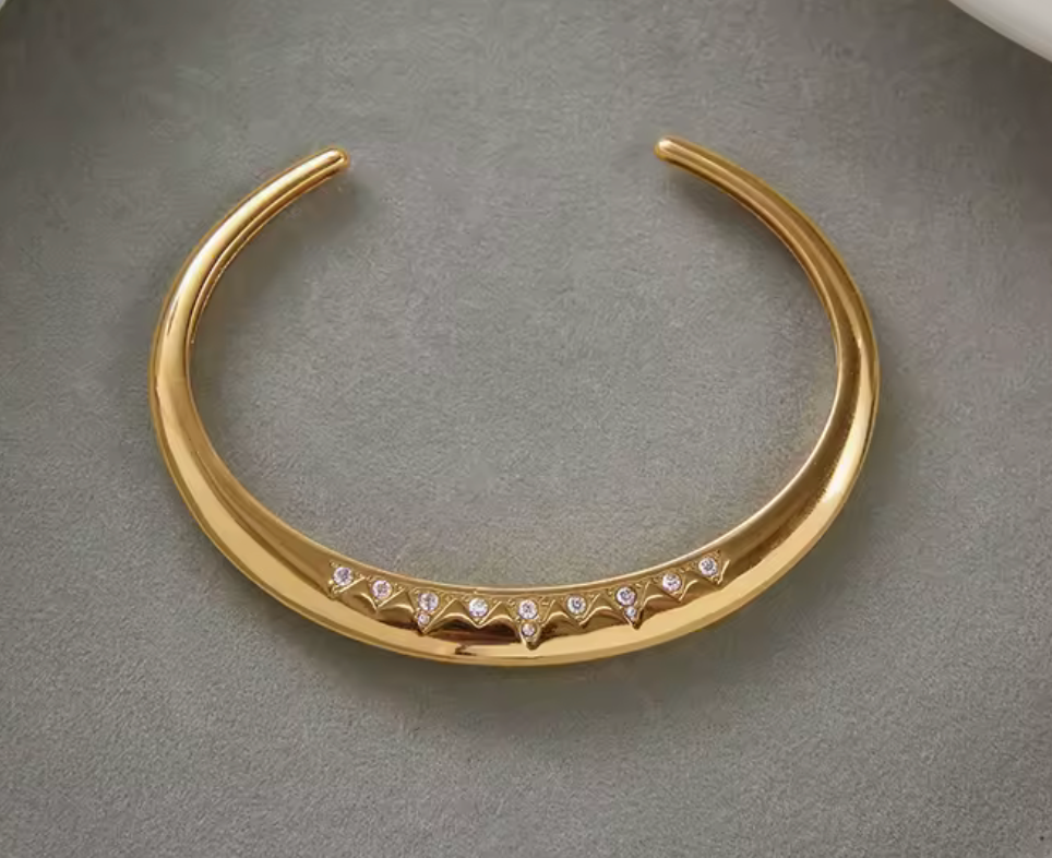 Up Side Crystal Cuff Bangle Bracelet- 14K PVD - Waterproof 