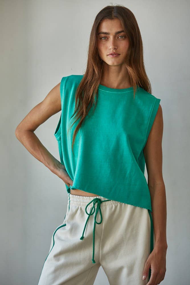 Knit Cotton Pigment Dye Round Neck Tank Top