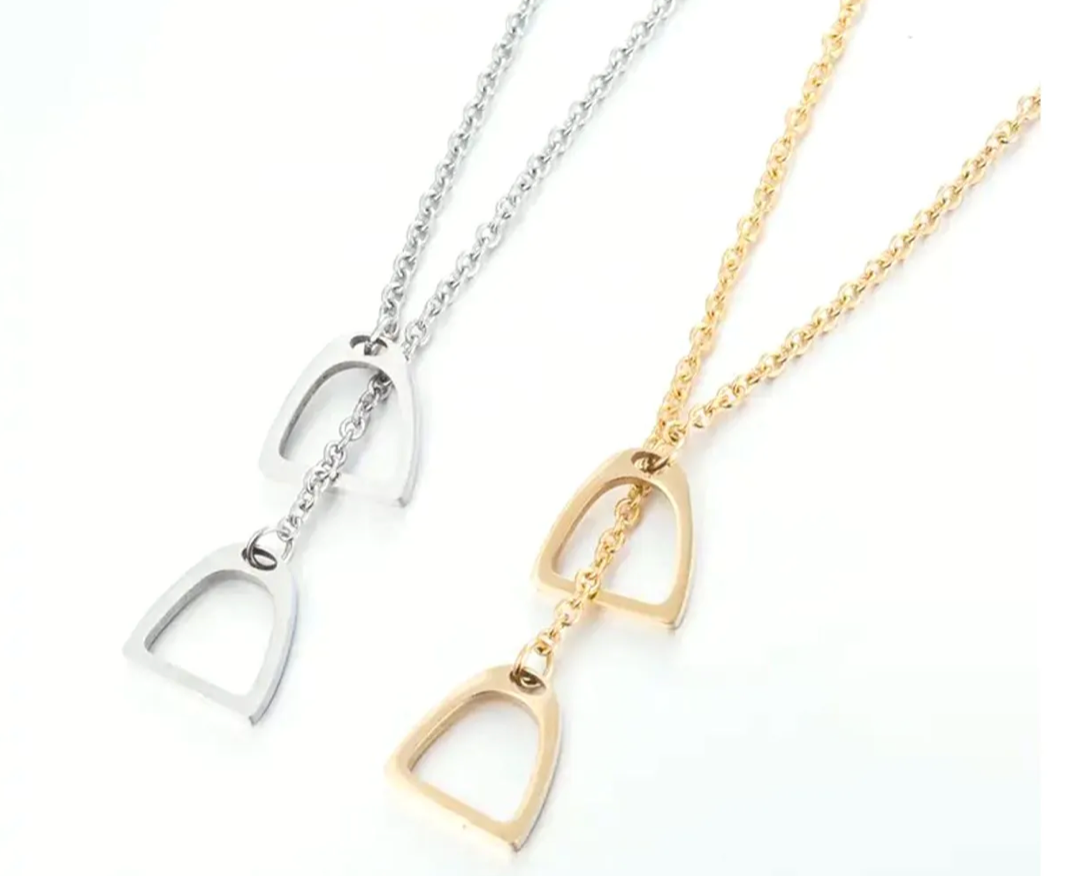 Colt & Filly Stirrup Lariat Steel Necklace- Waterproof